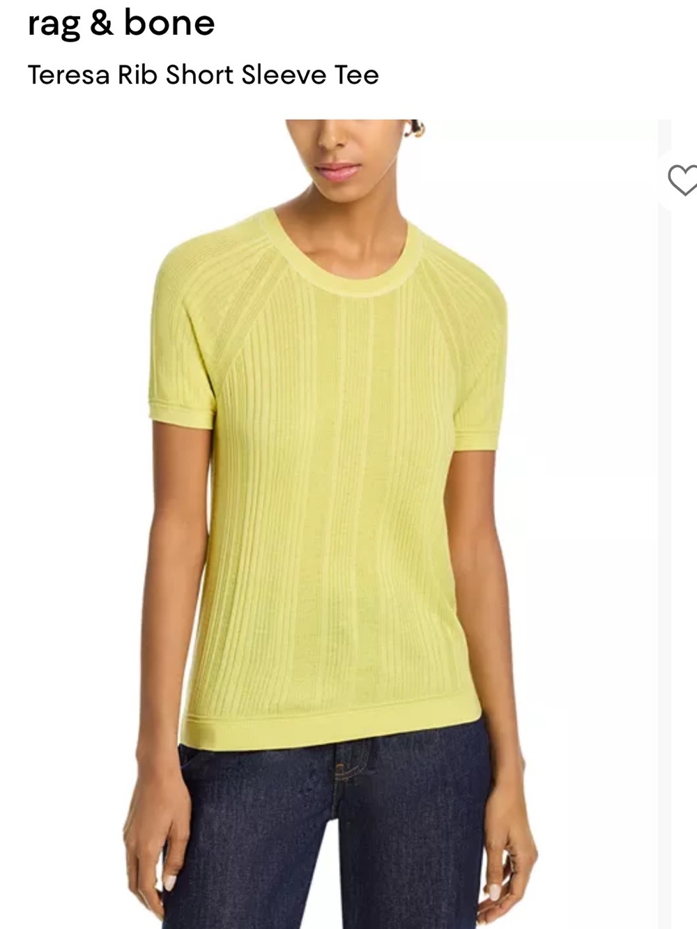 rag & bone Light Yellow Ribbed Short-Sleeve Knit Top